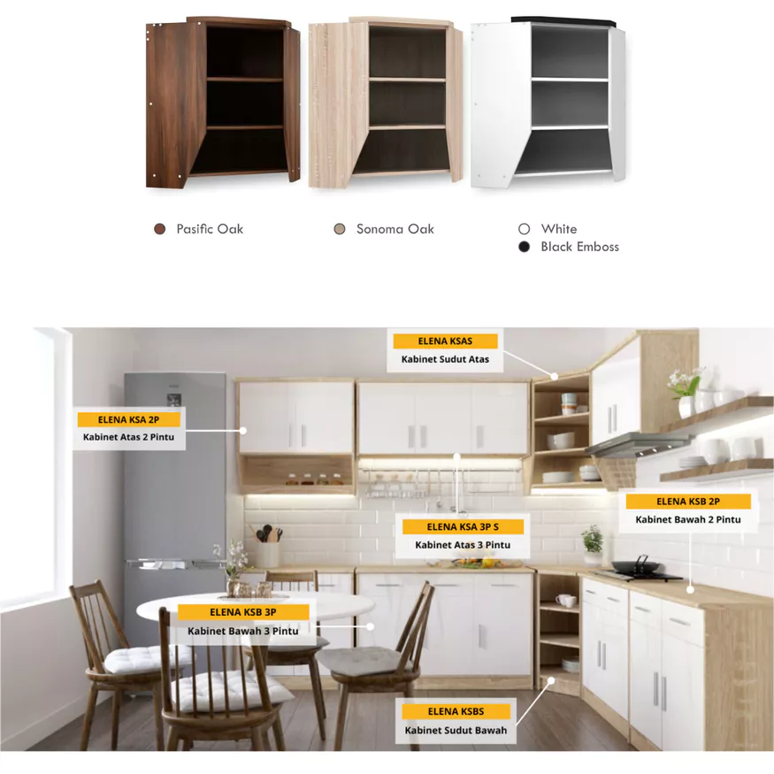 Cubic Kitchen Set 3 Pintu Minimalis - Rak Atas Dapur - ELENA KSA 3P -10