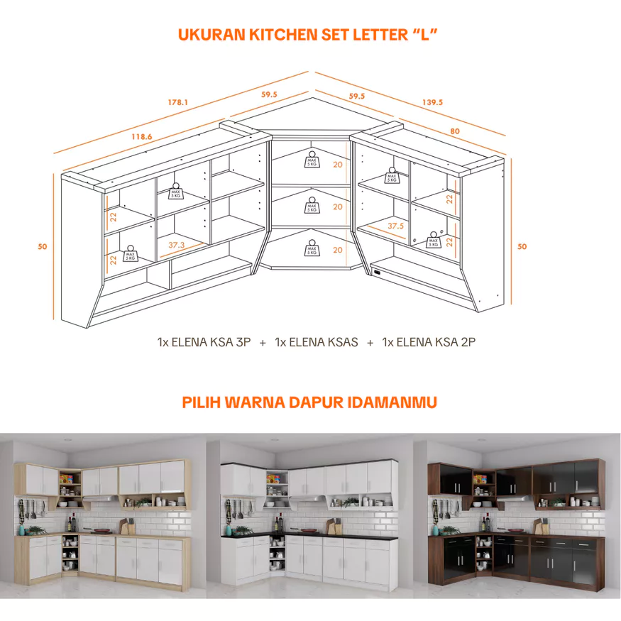 Cubic Kitchen Set 3 Pintu Minimalis - Rak Atas Dapur - ELENA KSA 3P -10