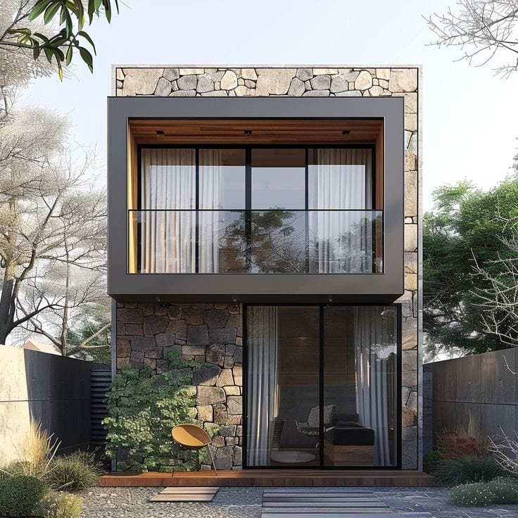Desain Rumah Minimalis 2 Lantai + Batu Alam