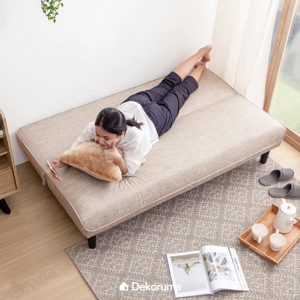 Sofa Bed Minimalis | Sofa Bed Lipat Santai Ruang Tamu Kain Woven | Sofa Lipat Tidur