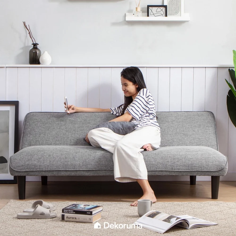 Sofa Bed Minimalis | Sofa Bed Lipat Santai Ruang Tamu Kain Woven | Sofa Lipat Tidur