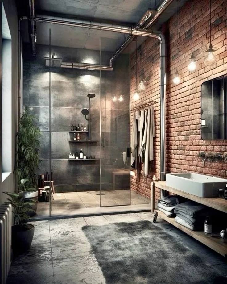 Kamar mandi dengan Sentuhan Industrial yang Berkarakter