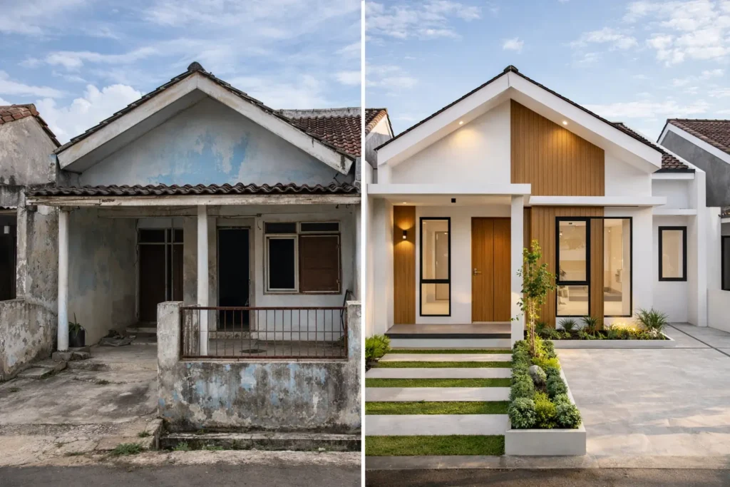 Before after renovasi rumah type 36 minimalis modern