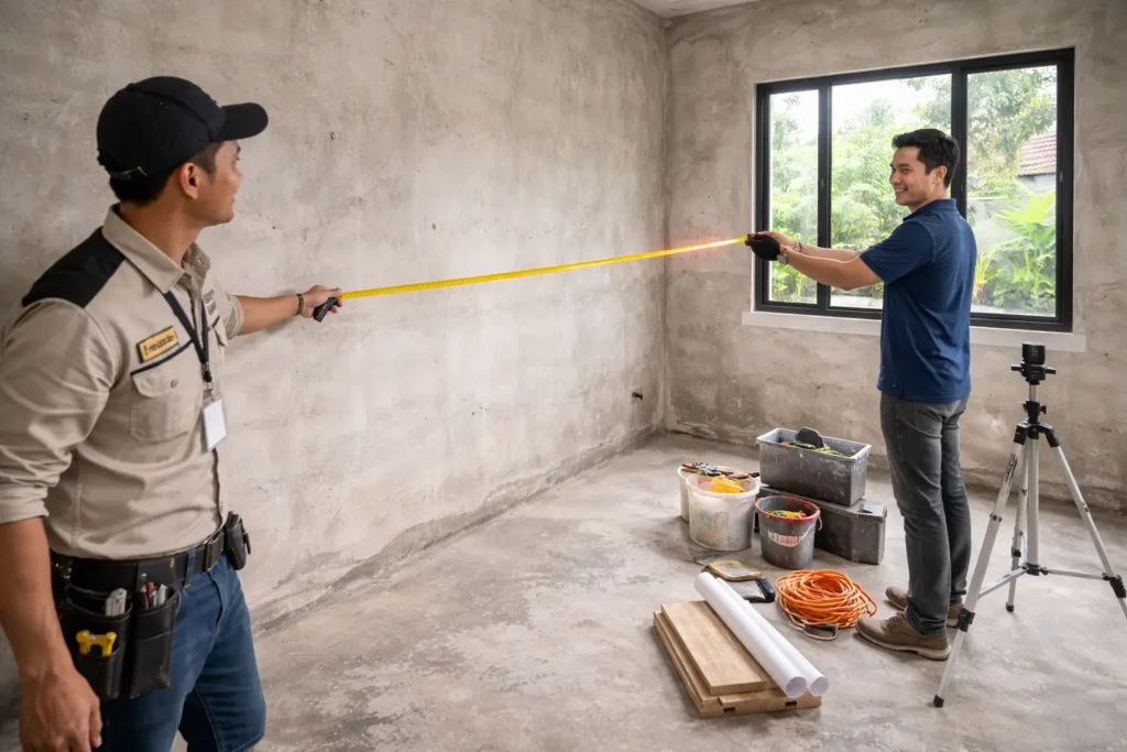 mengukur luas area sebelum menghitung biaya renovasi rumah