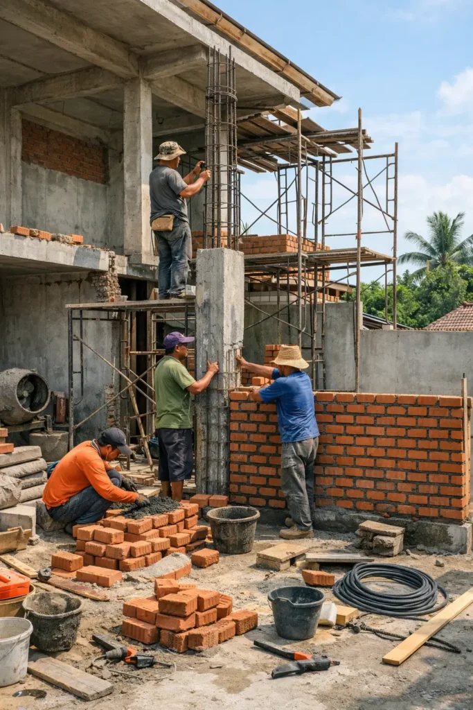 Proses renovasi rumah 2 lantai tahap struktur