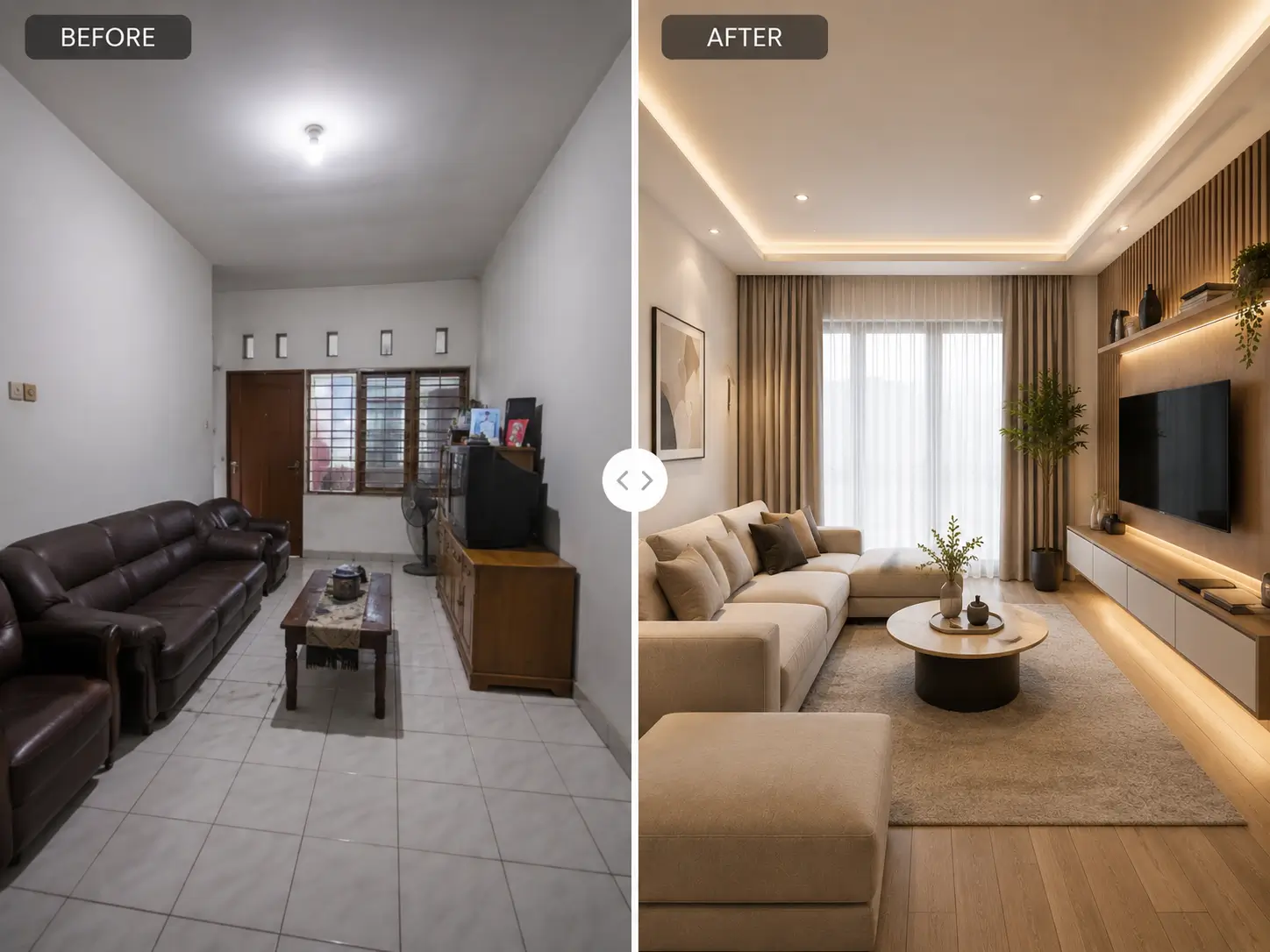 Before after desain interior rumah modern minimalis