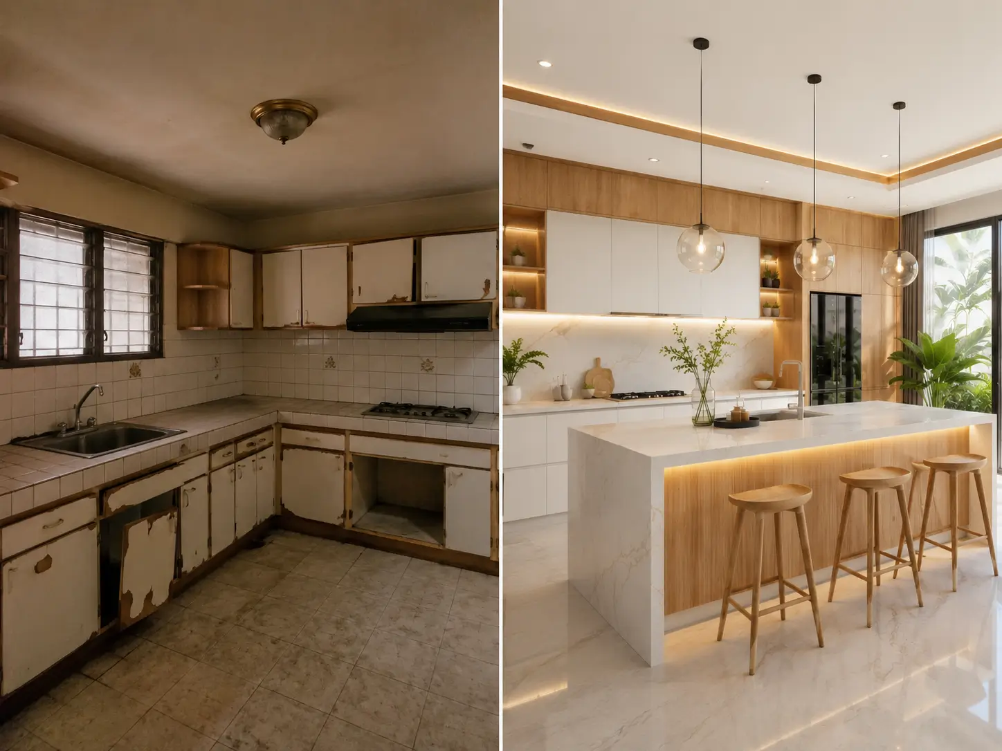 Perbandingan dapur sebelum dan sesudah renovasi modern