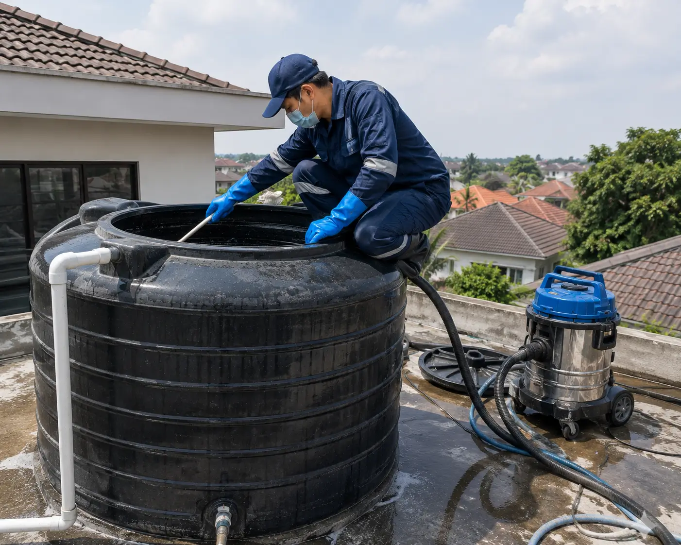 Jasa cuci toren air di atap rumah