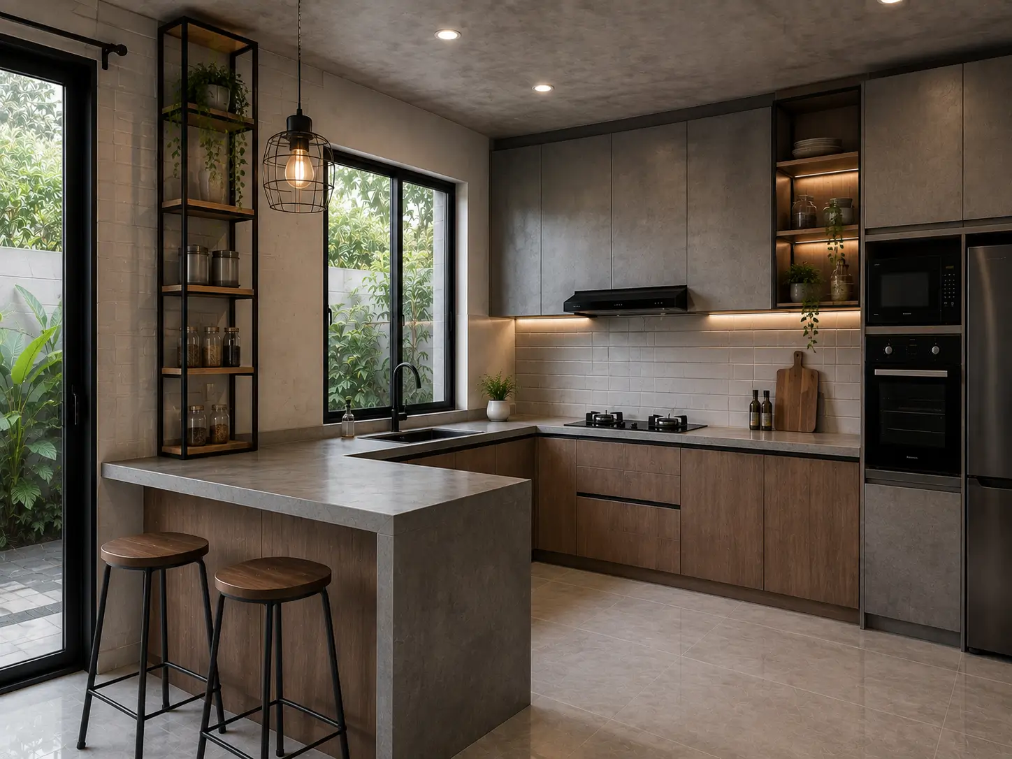 Kitchen set industrial modern dengan kabinet custom